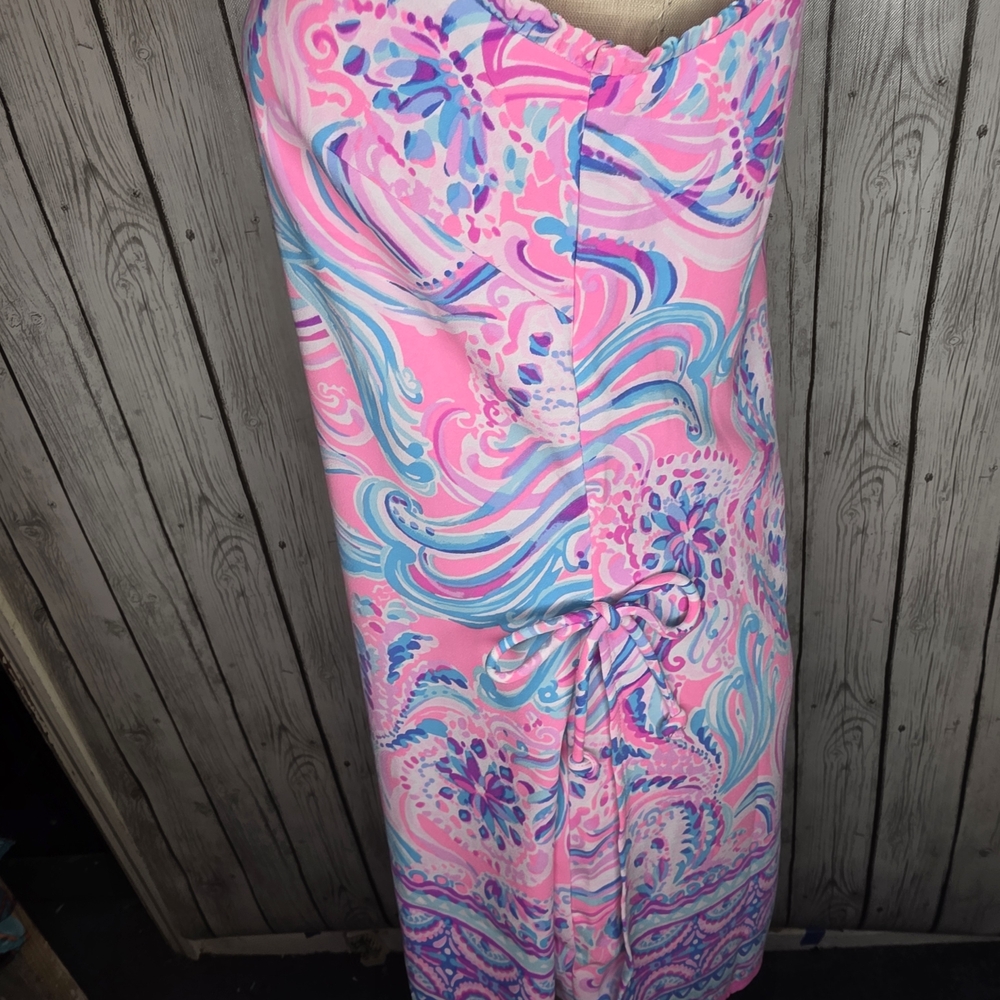 Lilly Pulitzer Mila Shift Romper | Built-in Shorts | Pink Blue Tropical | 6 - Picture 3 of 13